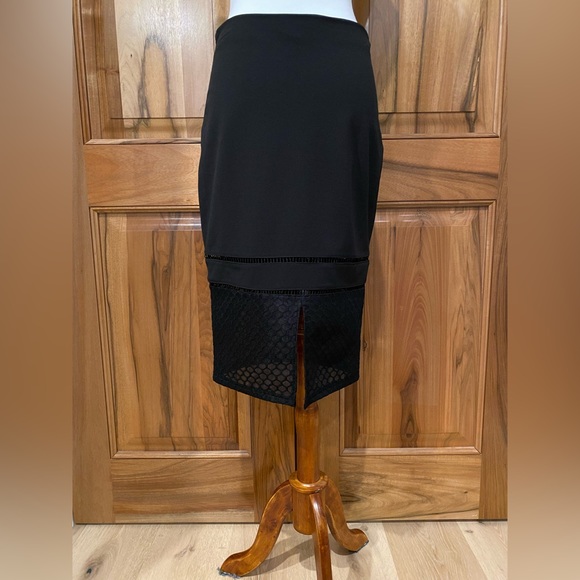 Missguided - Black Pencil Skirt - Peekaboo Crochet & Sheer Mesh Detail, size 12 - Picture 6 of 14